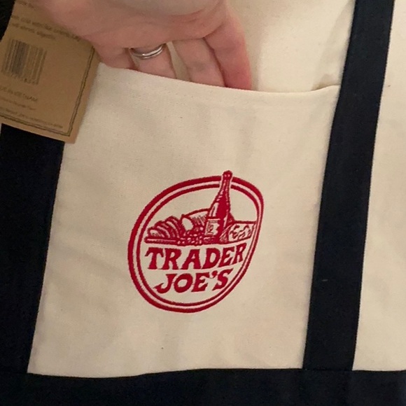 Trader Joes Tote Bag Blue Canvas Large 20” x 15” New - Picture 5 of 6
